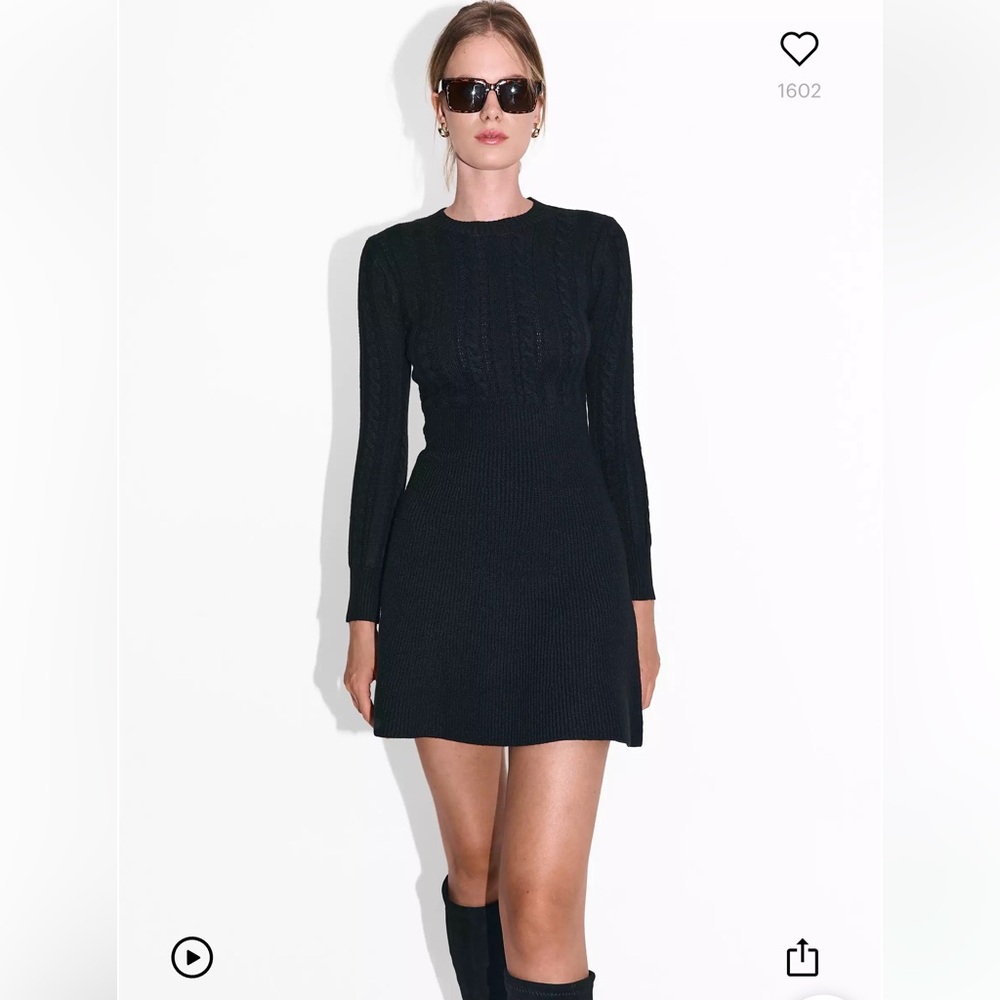 LOVER Elegant Black Cable Knit Dress -M